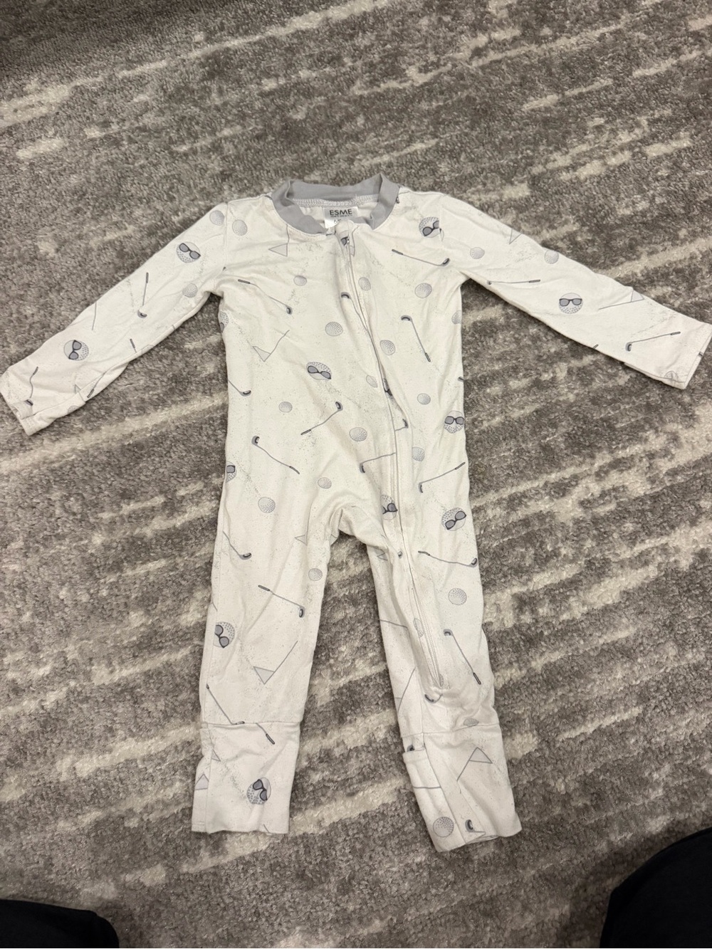 Unbranded White & Gray Golf-Print Kids One-Piece Zipper Bodysuit